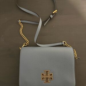 Tory Burch Blue Leather Crossbody Bag with Gold Accents
